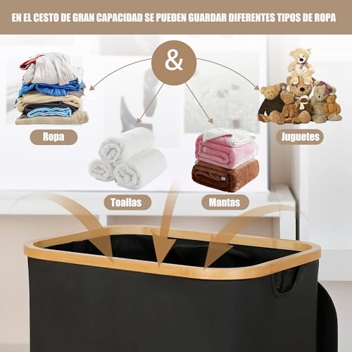 LIKYO Cesto de la Ropa Portátil Grande de 105L con Tapa Cesto de la Ropa Plegable con Tapa Ahorra Espacio en Taquillas, Dormitorios y Lavanderías, Adecuado Para Viajar, uso Doméstico（Negro）