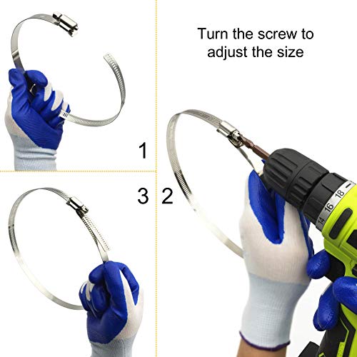 2Pcs 10" Adjustable 304 Stainless Steel Duct Clamps Hose Clamp Pipe Clamp Air Ducting Clamp Worm Drive Hose Clamps
