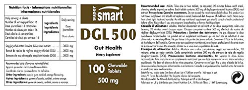 Supersmart- Gastro-Intestinal - DGL - Licorice Root Extract, Most Effective Form & Dose. 500 mg, 100 Chewable Tablets.