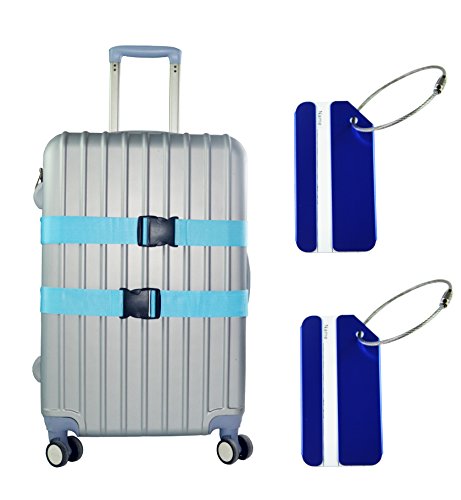 Luggage Strap, WeBravery Luggage Straps Suitcase Belt Travel Accessories Luggage Tags ( 2Pack, Blue Straps + Tags )