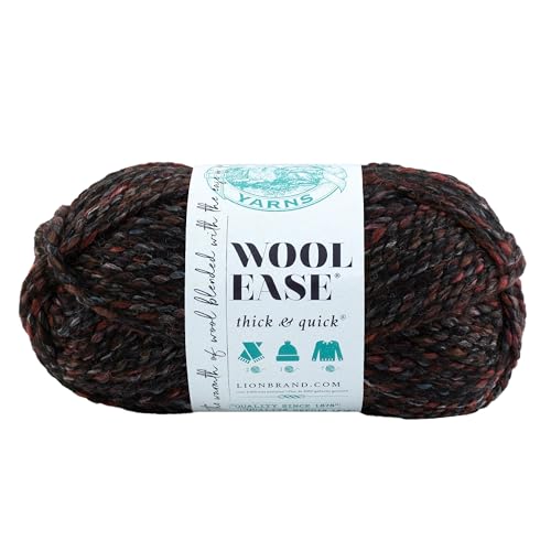 Lion Brand Yarn Wool-Ease Thick & Quick, Super Bulky Wool Blend Yarn for Knitting, Crochet, and Crafts, Blackstone, 1 Pack, Black