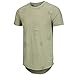 KLIEGOU Mens Hipster Hip Hop Ripped Round Hemline Hole T Shirt(1705) (Large, Green)