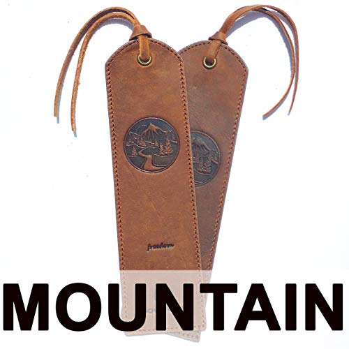 Leather Bookmark Handmade with Mountain Design - Pack of 2 Genuine Leather Book Marks - Perfect Bookmark for Men Women and Kids | Great Idea for Leather Gifts for Bookworms Writers and Friends