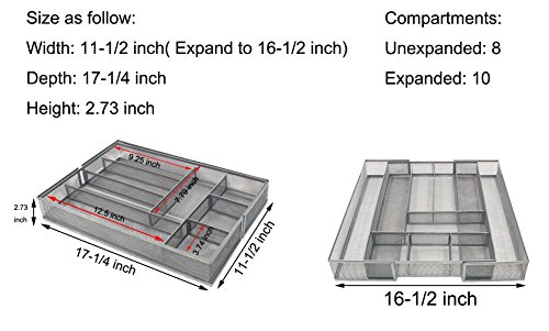 ESYLIFE Expandable Kitchen Drawer Silverware Utensils Organizer Mesh Cutlery Tray, 8-10 Compartments