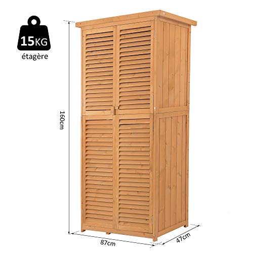 Outsunny Armoire de Jardin abri Jardin Remise pour Outils sur Pied dim. 87L x 47l x 160H cm 2 étagères Portes persienne Toit bitumé étanche Bois Massif pin pré-huilé