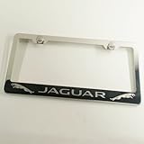 Polish Chrome Laser Engraved Jaguar Stainless Steel USA License Plate Frame With Engraved Steel Logo Screw Cap Combo 12.25