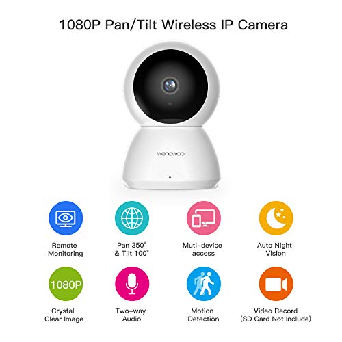 wandwoo IP Camera, 1080P Security Camera Wireless (2.4GHz WiFi),Night Vision,Two-Way Audio,PTZ Control,Home Security Camera for Baby/Pet/Nanny/Elder Monitor