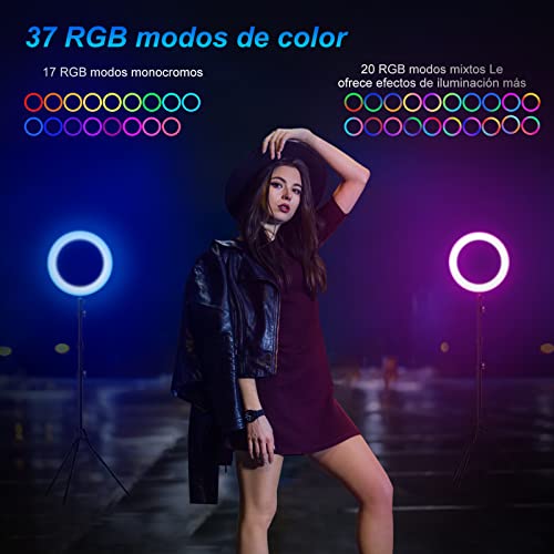 KOSCHEAL Light Ring with Tripod,Selfie Ring Light 10” Adjustable 1.8m and 37 Modes RGB Colors,Adjustable for Selfie,Makeup,Tiktok,Smartphone Compatible