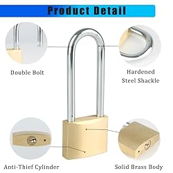Fuaxat Solid Brass Padlock with 3 Keys, 3Inch Long