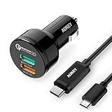 AUKEY Dual Port Car Charger with Quick Charge 2.0 & USB-C/Micro-USB Cable for Samsung Galaxy S7 Edge, Nexus 6 & More