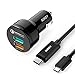 AUKEY Dual Port Car Charger with Quick Charge 2.0 & USB-C/Micro-USB Cable for Samsung Galaxy S7 Edge, Nexus 6 & More