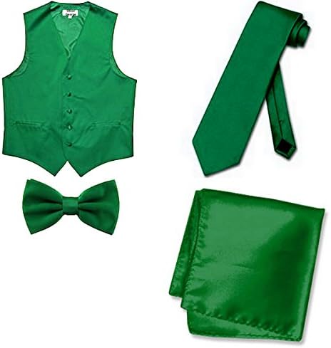 4pc Solid Vest Set, Necktie, Bow-Tie, Handkerchief Set