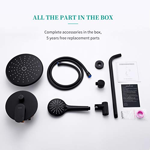 Esnbia Black Shower System, Wall Mounted Shower Faucet Set for Bathroom with High Pressure 8" Rain Shower head and 3-Setting Handheld Shower Head Set (Rough in Valve Included)