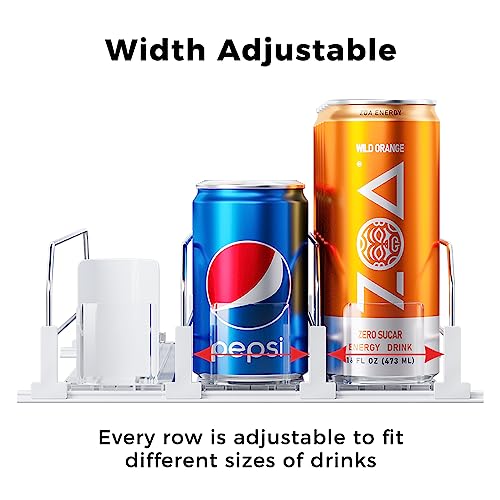 Puricon Soda Can Organizer for Fridge Refrigerator, Spring Loaded Self-Pushing Automatic Glide Adjustable Drink Beverage Rack Bottle Dispenser Storage -White, 3 Rows