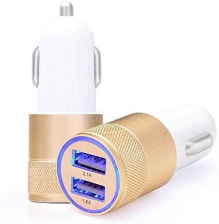 Universal Metal 12 Volt / 1 ~ 2 Amp Dual USB Port Car Charger for iPhone Samsung Smartphone(Gold)