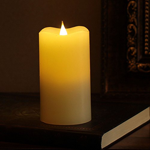 3D Moving Flame Led Pillar Candle with Timer,Melted Top,Ivory,3x5 inches,by Simplux