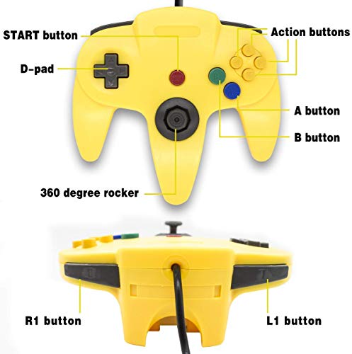 Wired Controller for Nintendo 64 N64 Console, Upgraded Joystick Classic Video Game Gamepadï¼ˆYellow and Blue,Pack of 2ï¼‰