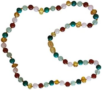 Baltic Amber Adult Necklace By UMAI - Certified - CALMING Gemstones - 18 inches long - Anti-inflammatory - Natural Pain Relief with NO Side Effects (Quartz-Agate-Aventurine-Crysocolla)