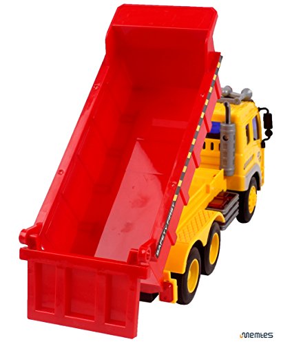 Memtes Friction Powered Dump Truck Toy with Lights and Sound for Kids