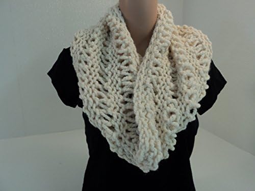 Handcrafted Knitted Cowl Cream Textured Wool Acrylic Blend Drop Stitch Female