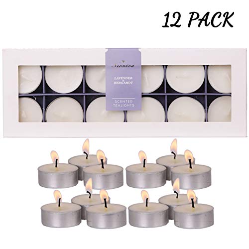 NEOVIVA HOME Scented Candles Tealight 12 Pack with Lavender & Bergamot with 100% Natural Essential Oils Aromatherapy Candle Bulk Soy Wax Quality Set Gift