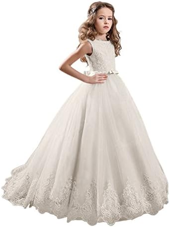 Ivory Long Lace Flower Girl Dresses Champagne Less Party Dress