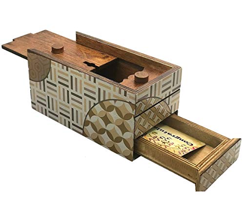 Enigma Decode Secret Puzzle Box - Money and Gift Card Holder in a Wood Magic Trick Lock with Two Hidden Compartments Brainteaser