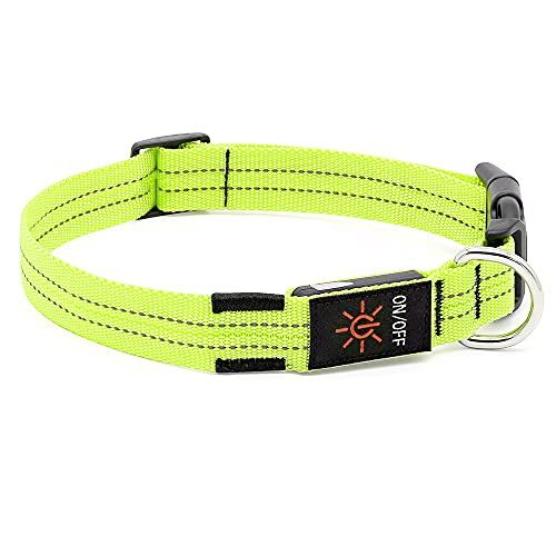 Candofly Rechargeable Light Up Dog Collars - Nylon Breathable LED Dog Collar Double Lights Glowing Pet Collars Perfect for Night Walking Keep Your Dogs & Cats Be Safe (Green, Small)