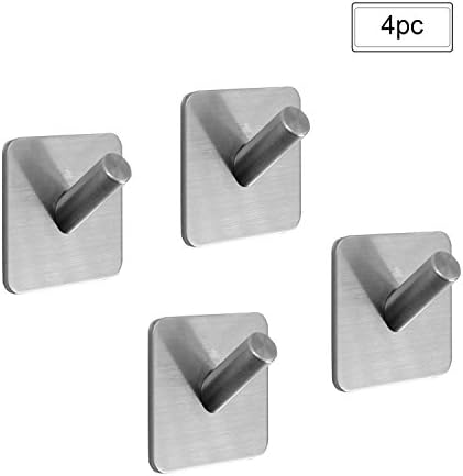 Zaker Strong Self Adhesive Hooks - Heavy Duty Stainless Steel Bathroom Towel Hook, Wall Hooks Hanger for Home Kitchen Coats Towels Robes Hats(4 Pack)