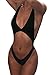 Viottiset Women's Cutout Thong One Piece Monokini Swimsuit Black Bathing Suit Backless Bandage X-Large