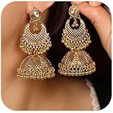 Missgrace Bohemian Indian Green Red Black Rhinestone Dangle Tassel Earrings for Women Vintage Chandelier Earrings Beaded Crystal Jhumka Jhumki Tassel Studs Traditional Earrings for Women