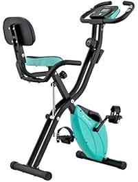 Foldable Magnetic Exercise Harvil Foldable Magnetic Exercise Bike with 10-Level Adjustable Magnetic Resistance & Pulse Rate Sensors - Aqua