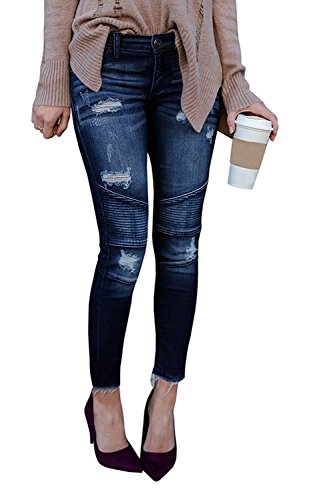 Kancan Women's Distressed Motto Denim Ankle Skinny Dark Wash KC208201SD Size 7 - Thumbnail 4