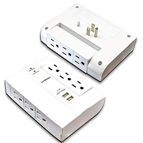 Wall Tap Surge Protector, Kasonic Top Power Strip 6 Power Outlets Plus 2 USB Ports Portable Wall-Mount Socket, Best Power Surge Protection Smart Charging for Home and Office (2 PACK)