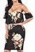 Pretid Sexy Women Floral Off Shoulder Ruffle Plain Stretch Bodycon Midi Dress
