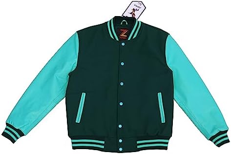 ZAPRIS Varsity Jacket Hoodie's Wool Body & Genuine Cyan Leather