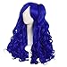 MapofBeauty 28 Inch/70cm Lolita Long Curly 2 Ponytails Clip on Cosplay Wig (Navy Blue)