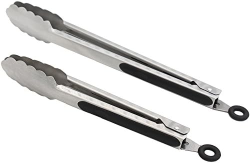 9-Inch &amp; 12-Inch 304 Stainless Steel Kitchen Tongs, Set of 2 Sturdy Non-Stick Grilling Barbeque Cooking Stainless-steel Locking Food Tongs, Brushed Steel