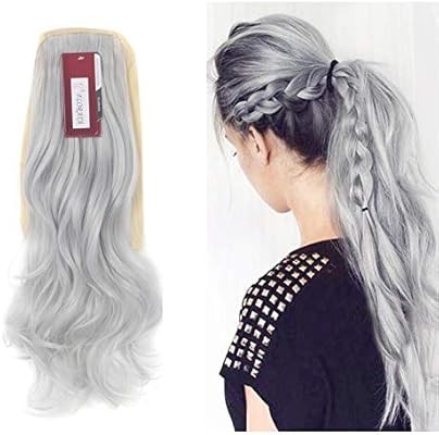Silver Gray Wavy Lhflive Binding Ponytail Clip In Pony Tial