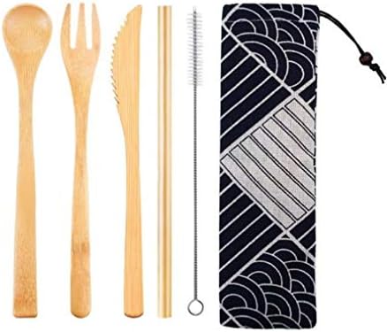 Natural Cutlery Set - Reusable Wooden Utensil Set to Reduce Plastic to Zero Waste - Portable Flatware Set as an Eco-Friendly Alternative to Disposable Cutlery - Case, Bamboo Wooden Cutlery Set (E)