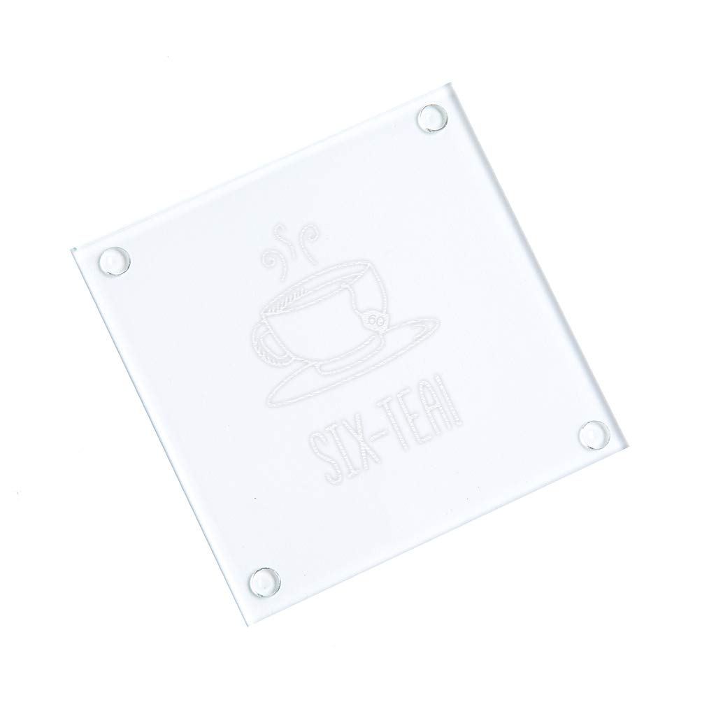 "Six-tea!" Engraved Glass Coaster - Funny 60th Birthday Gift For Tea Lovers