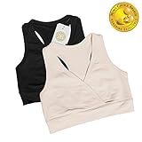 Soft French Terry Nursing Sleep Bra for Maternity / Breastfeeding (Large, 2 Pack, Black/Nude)