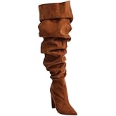 Liliana Women's Over The Knee Thigh High Chunky Heel Slouchy Boots