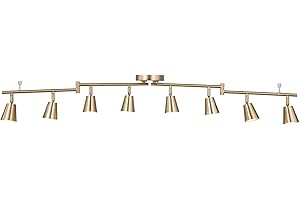 CRAFTRONOS 8 Light LED Track Lighting Kit, Matte Brass Adjustable with Moden Flush Mount Ceiling Spotlight,GU10 Socket Bulbs,Flexible Foldable Arms for Kitchen,Dining,Living Room, Bedroom