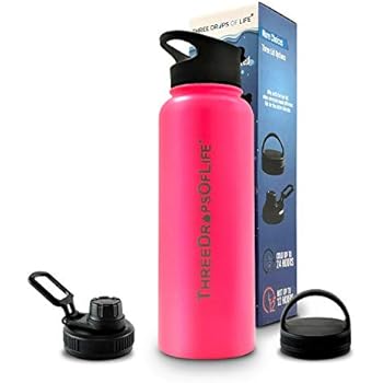 Double Wall Stainless Steel 40oz Water Bottle, Vacuum Insulated for Best Hot and Cold Liquids, Includes 3 Different Lids, Strong for Indoor and Outdoor Activities (Pink, 40oz)
