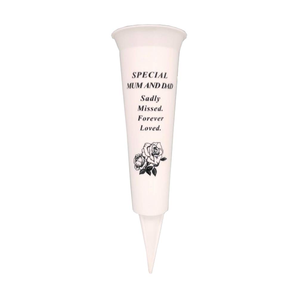 Graveside Memorial Vases/Flower Holders Ornament, Engraved with a Funeral Verse | A Personalised Plastic Spike Grave Decoration Ornament for your Loved Ones (Special mum and dad)