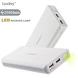 Power Bank Leadtry 20000mah External Battery with Powerful Dual USB Port Portable Charger Backup Pack Build in Flash Light for Iphone 6s 6 Plus, Ipad and Samsung Smart Phone, Tablet Pcs (White)