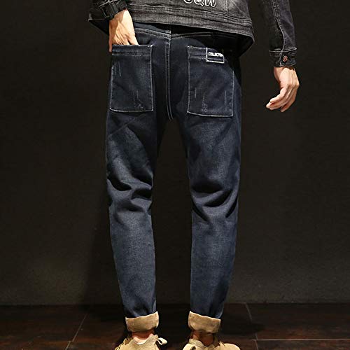 Mens Elastic Jeans Pants Winter Fashion Harlan Alphabet Stretch Feet Trousers Thicken Plus Velvet Casual Long Pants - Thumbnail 4