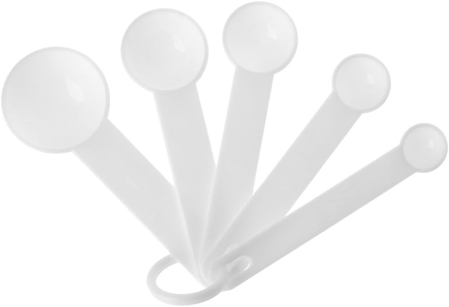 Yziss 5Pcs/set Measuring Spoon White Plastic Teaspoon Tablespoon Utensil Kitchen Tool