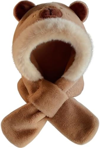 Brown Bear Faux Fur Animal Hood Scarf Mittens 3-in-1 Plush Grizzly Costume Hat Amazon.com: Women Cute Bear Hooded Hat Scarf Gloves Set 3-in  main image 3